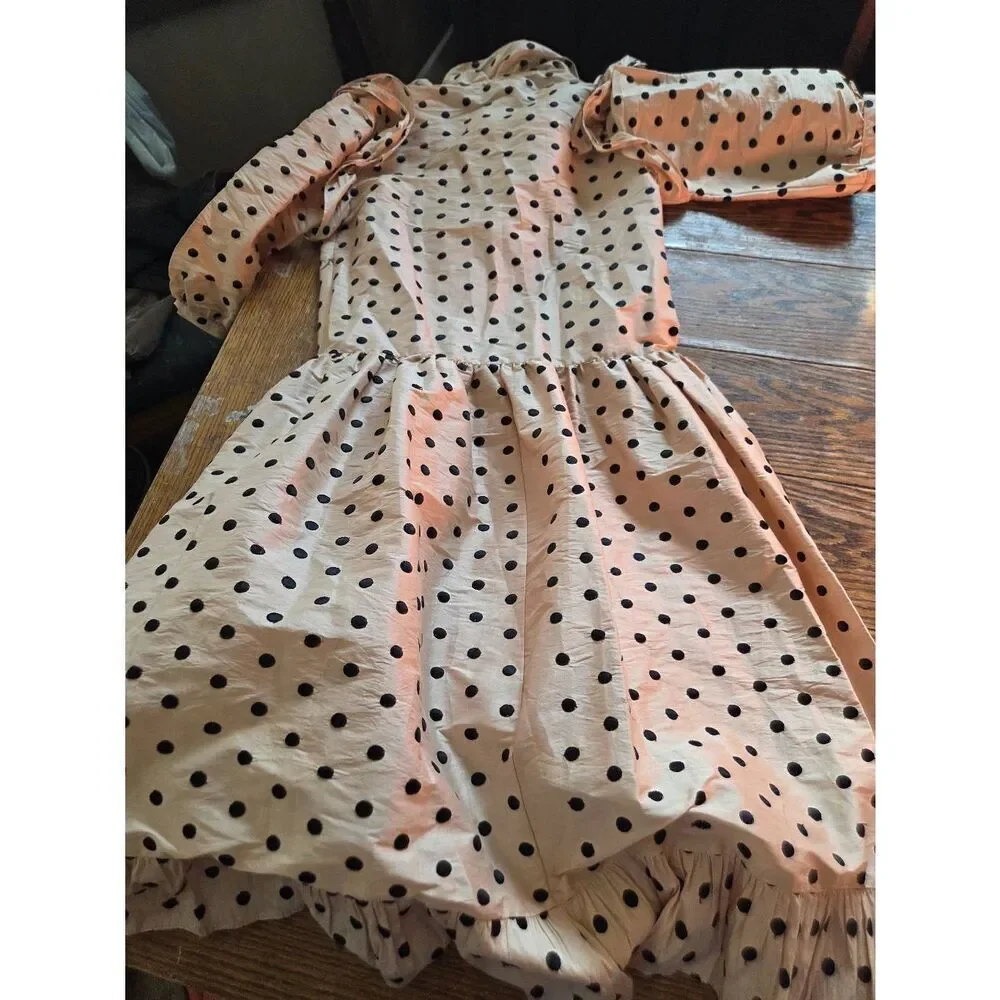 BATSHEVA Claudette Ruffled Polka-Dot Silk Dress sz 2